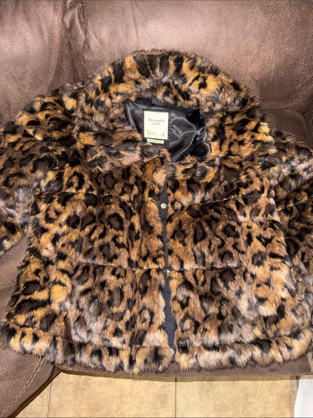 Abercrombie & Fitch Leopard Faux Fur Jacket - Brown/Black/Gold
